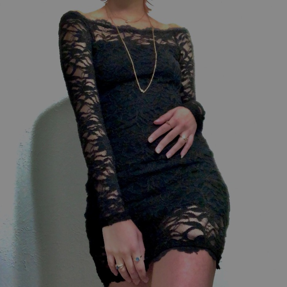 Black short Dress with a lace overlay.